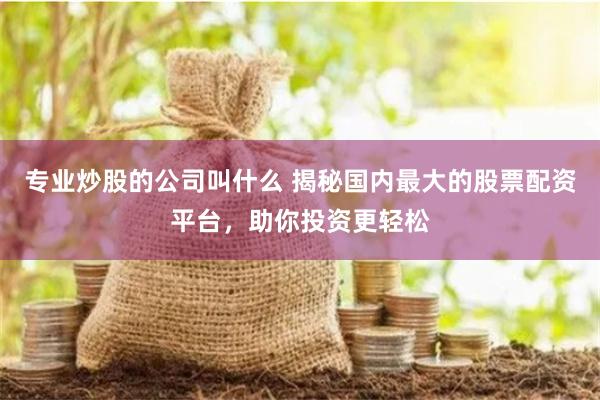專業(yè)炒股的公司叫什么 揭秘國內(nèi)最大的股票配資平臺，助你投資更輕松